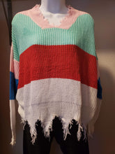 Load image into Gallery viewer, New Fall distressed knitted sweaters color is pink teal red white blue